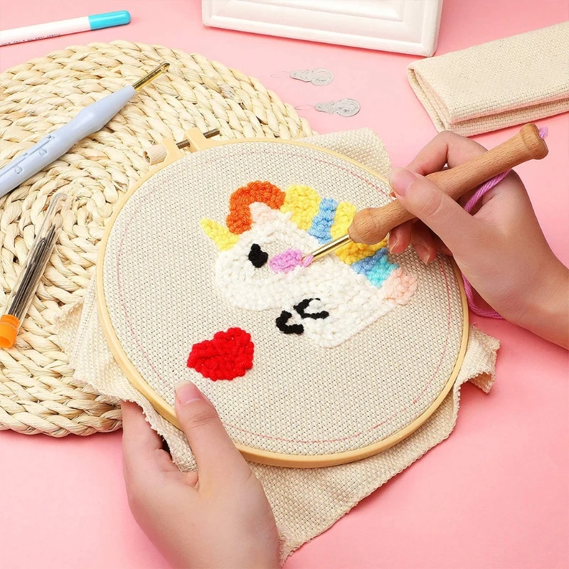 DIY niedokończony zestaw do haftowania przędzy Punch Needle drewniany uchwyt haft długopis nawlekacz igły tkaniny na haft krzyżykowy