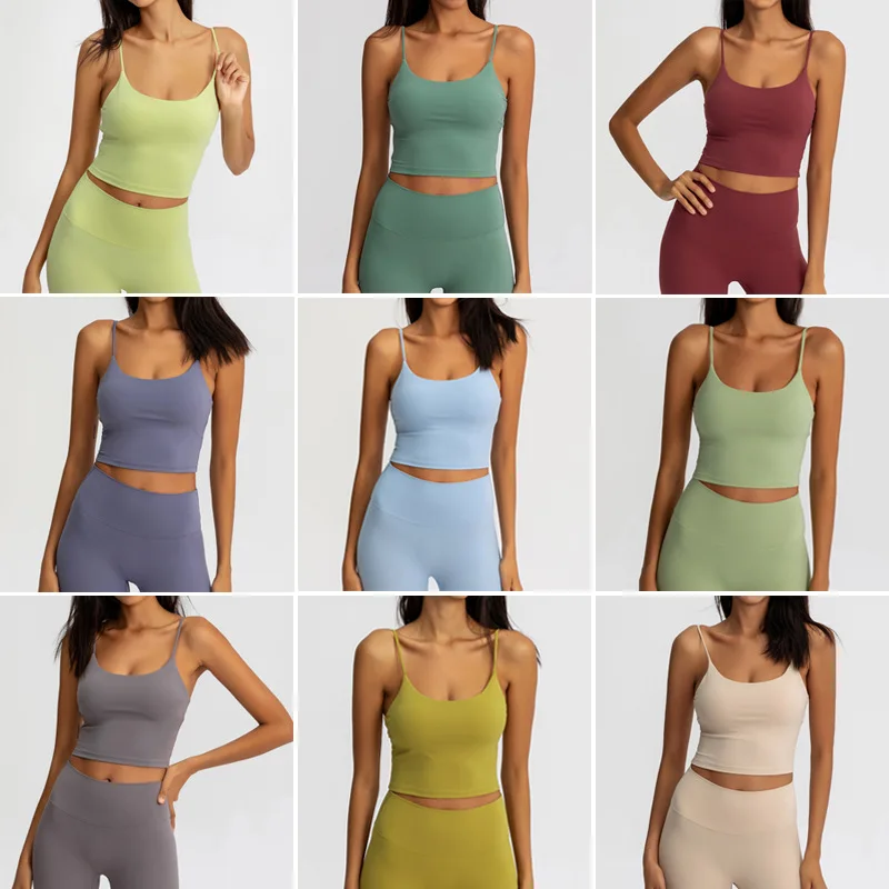 Buttery Soft Yoga Bra Athletic Tank Top Women Spaghetti Straps Gym Fitness Crop Tops Anti-sweat Push Up Workout Sports Bras