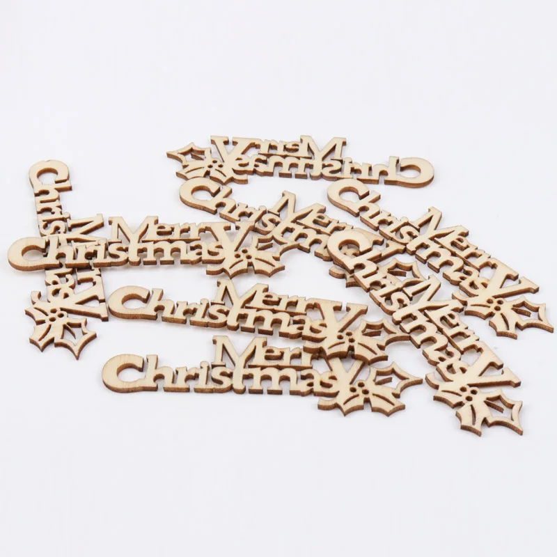 Natural Wood Christmas Pattern Craft Accessories Scrapbooking For Handmade Sewing Home Decoration DIY 10pcs 21x92mm