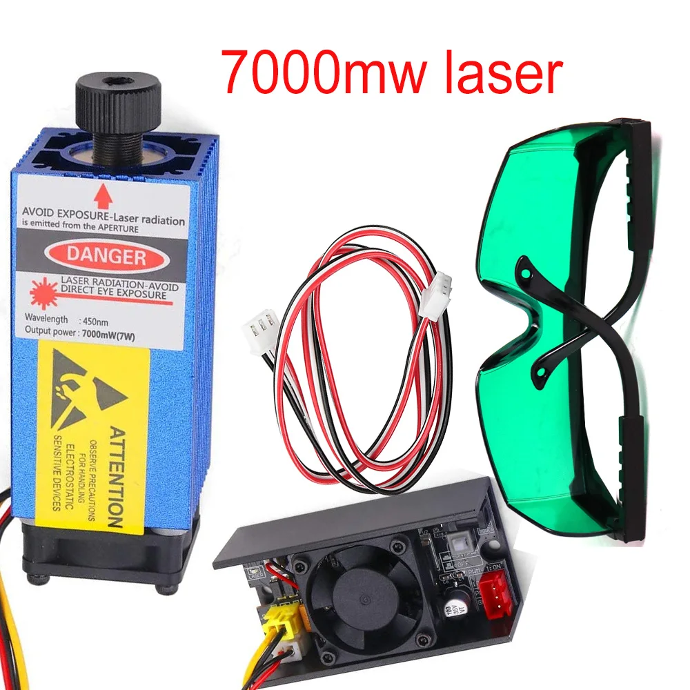 Módulo láser de 1000mw ~ 15W, cabezal láser azul de 450NM, Kit de corte de grabado, tubo láser, gafas gratis para máquina láser de 2/3 ejes