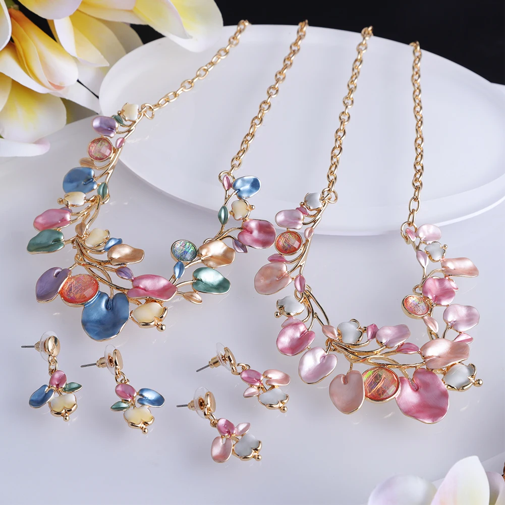 MeiceM Women Necklace Gold Plated Jewelry Original 2022 Design Leaf Drop Female Luxury Necklaces Women's Unique Mother's Gift