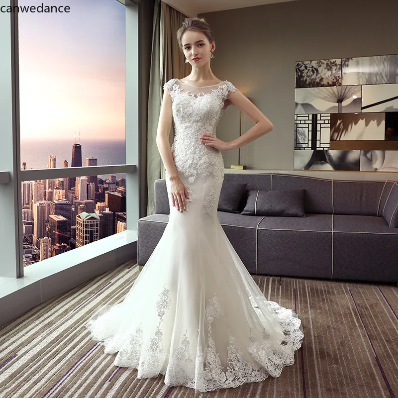 Mới VÁY ĐẦM 2020 Áo Dài Cô Dâu Nàng Tiên Cá Đầm Vestido De Novia Sirena Đẹp Áo Cưới Áo Dây De Mariee Táo