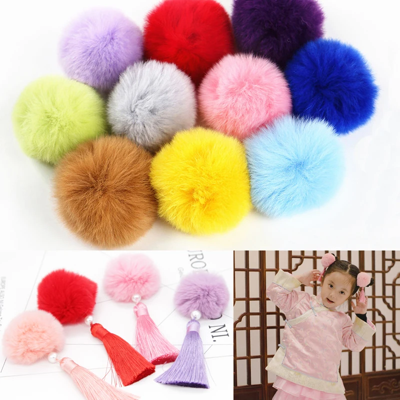 Pompon 6cm Rex Rabbit Pompoms Fur Balls for Sewing on Knitted Hats Keychain Scarf Fur Pom Pom DIY Crafts Accessories