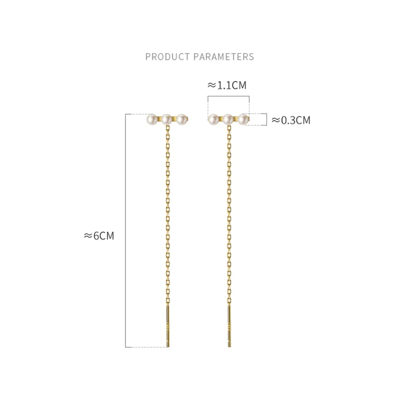 WANTME 925 Sterling Silver Fashion Simple Synthetic Pearl Chain Tassel Long Ear Line for Women Cute Party Earrings Jewelry Gift