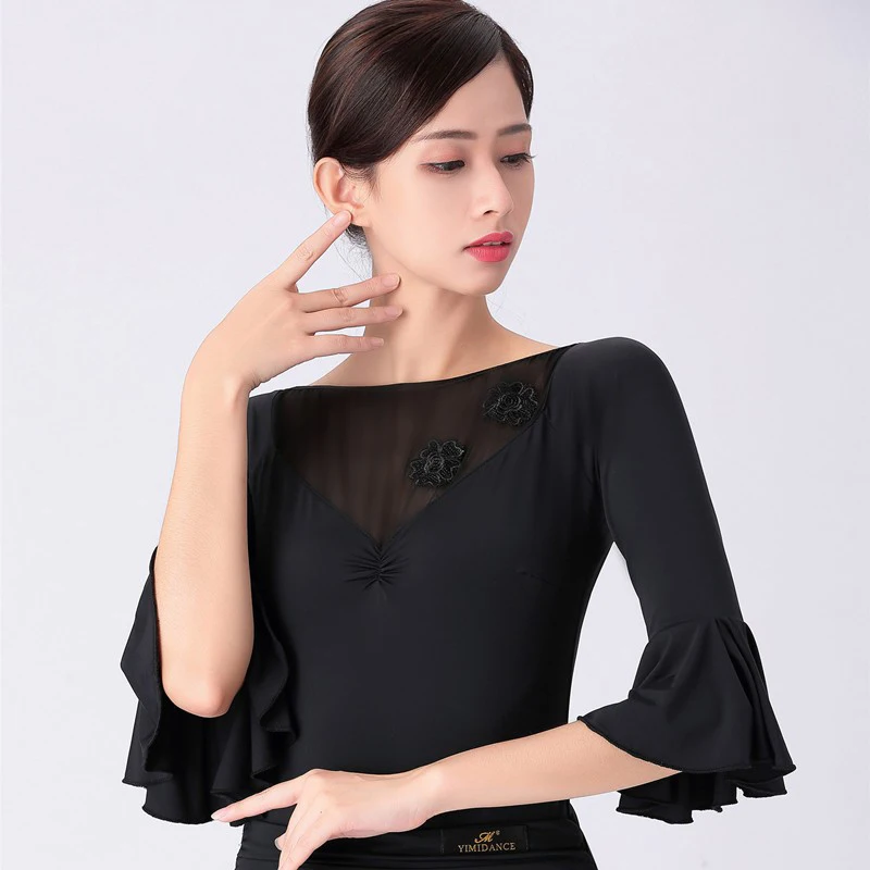 

Mesh Ballroom Dance Clothes For Women Latin Ballroom Practice Wear Black Stage Costume Modern Dance Outfits Tap Dancewear JL1744