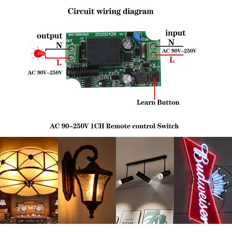 433 MHz AC 110V 220V 10A Wireless 1/2/3 Gang Push Button Switch For Family Lighting Smart Home Wall Button Celling Lamp Control