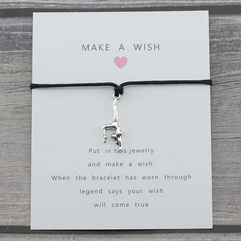 Gymnastics Charm Handstand Lucky Wish Card Rope Sport Women Bracelet For Women Men Friendship Bracelets & Bangles Jewelry