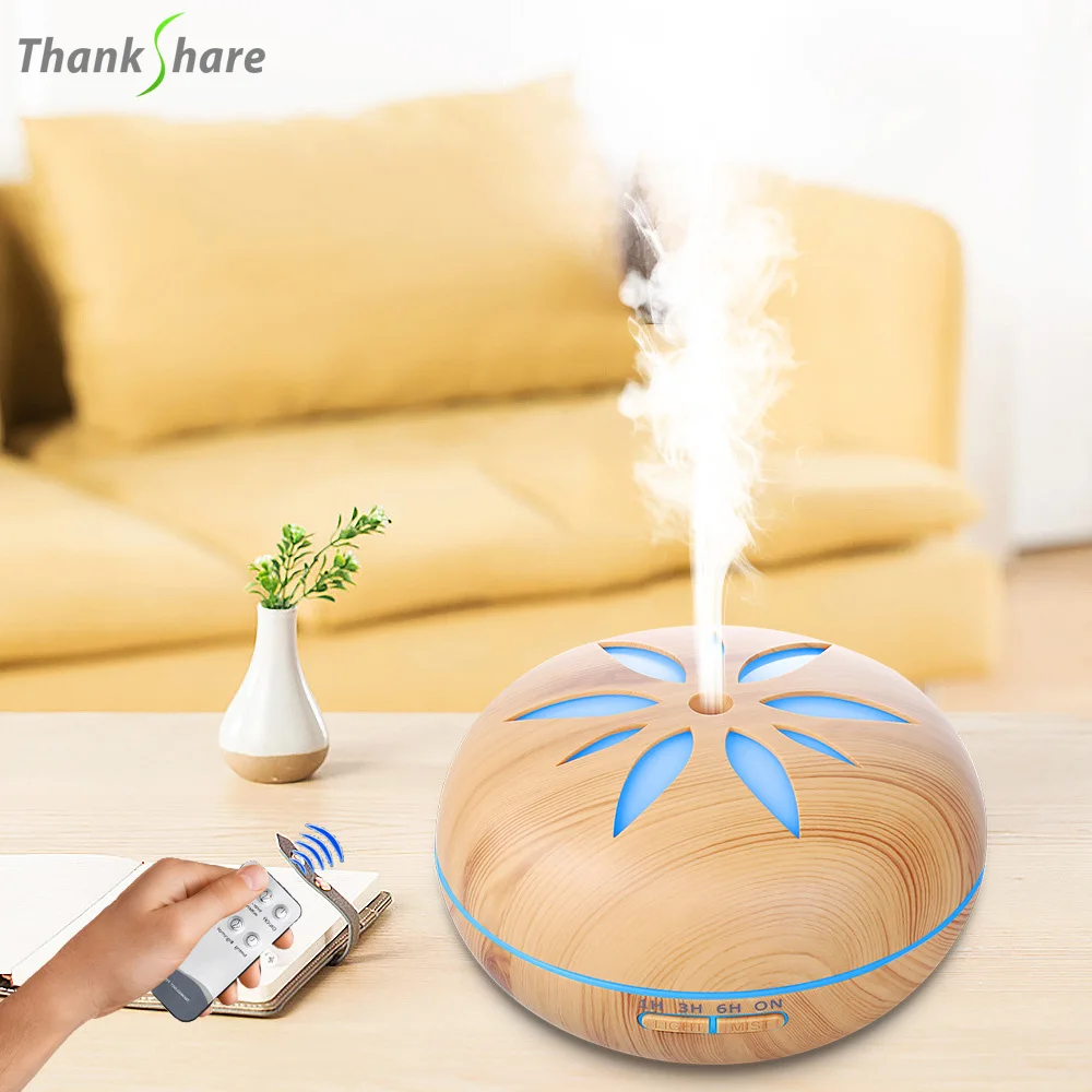 Air Humidifier Essential Oil Diffuser Aromatherapy Ultrasonic Aroma Remote Wood Grain With 7 LED Light 550ML For Home Office