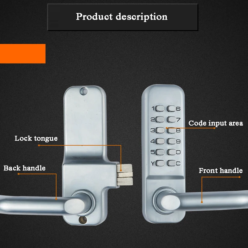 Swing Glass Door Lock Waterproof Mechanical Keyless Lock keypad Password Entry Garden Swing Gate Opener Handle