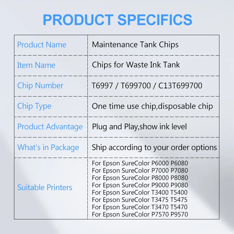 T6997 T699700 Maintenance Tank Chip For Epson SureColor P6000 P6080 P7000 P8000 P9000 T3400 T5400 T3470 T5470 P7570 Waste Tank