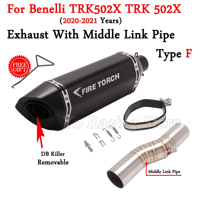 For Benelli TRK502X TRK 502X 502 X 2019-2021 Motorcycle Double Hole Exhaust Escape Modified Mid Link Pipe Moto Muffler DB Killer