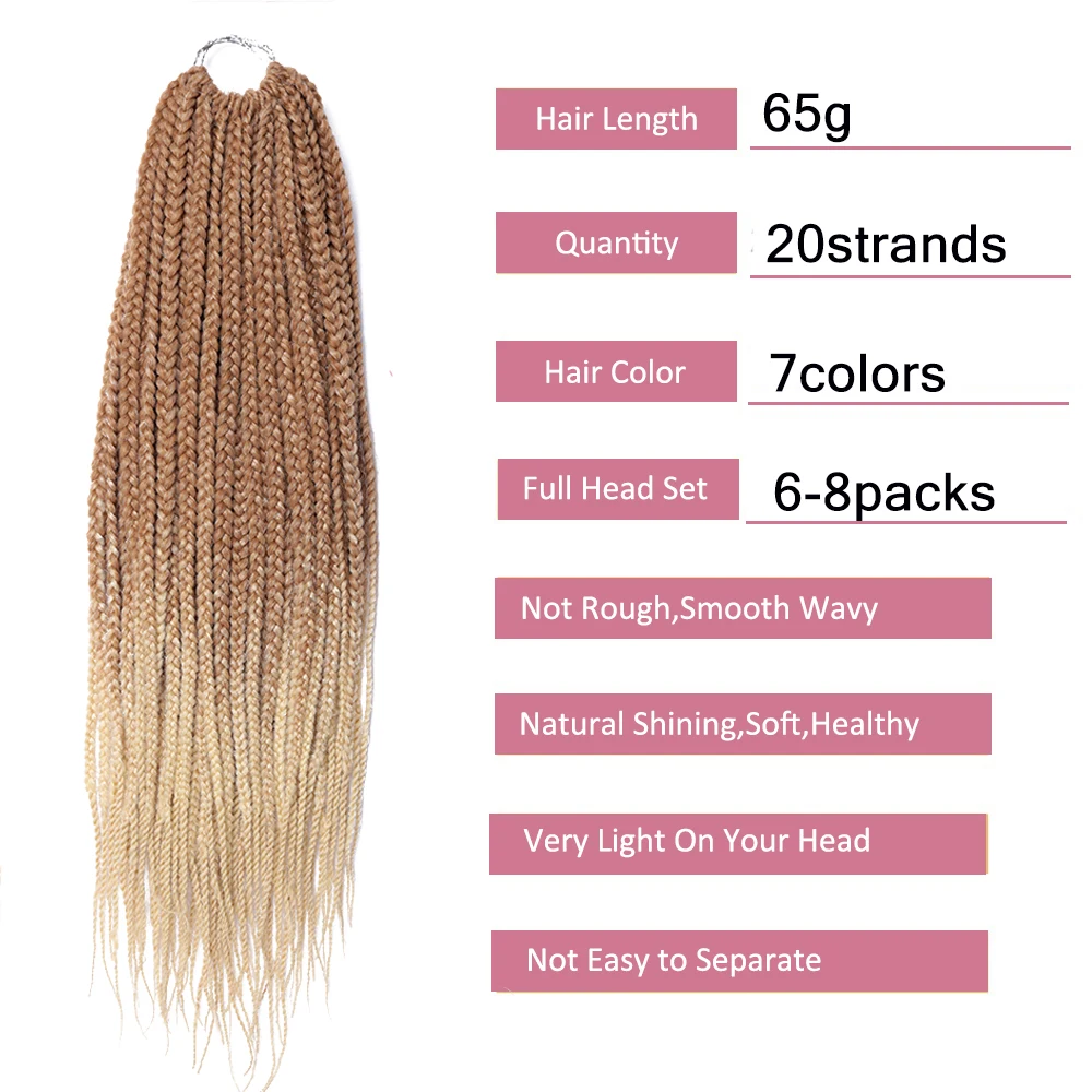 Box Braids Crochet Hair Ombre Synthetic Braiding Hair Extensions Crochet Braids Hair for African Braids Brown for Black Women