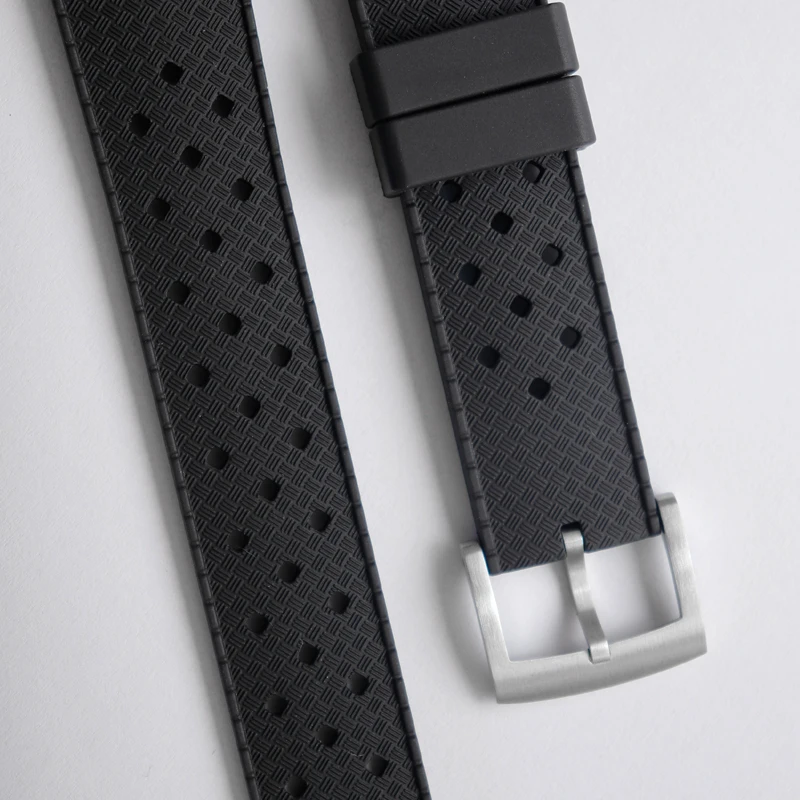 Cronos Watch Band 22mm 20mmTropical Rubber Strap Stainless Steel BronzeTongue Buckle Brushed