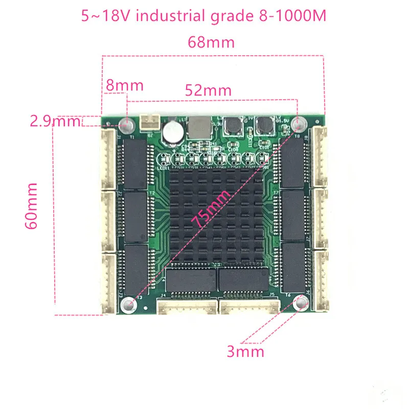 Módulo de comutação industrial 3/4/5/8 portas unmanaged10/100/1000mbps placa oem auto-sensing portos placa placa 5v12v18v placa-mãe