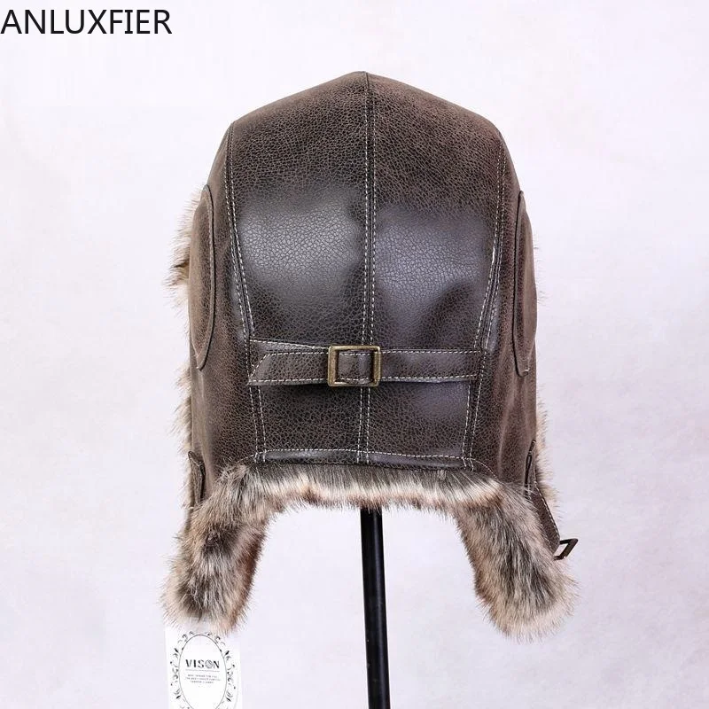 새로운 남여 봄버 모자 러시아 Ushanka 모자 남자 여자 가짜 모피 트랩퍼 모자 PU 가죽 바람 방지 Earflap 따뜻한 모자, 모자를 쓰고 있죠, 남자 여자 모자를 쓰고 있죠, 모자를 쓰고 있죠, 패션, 편안한 착용감, 신제품