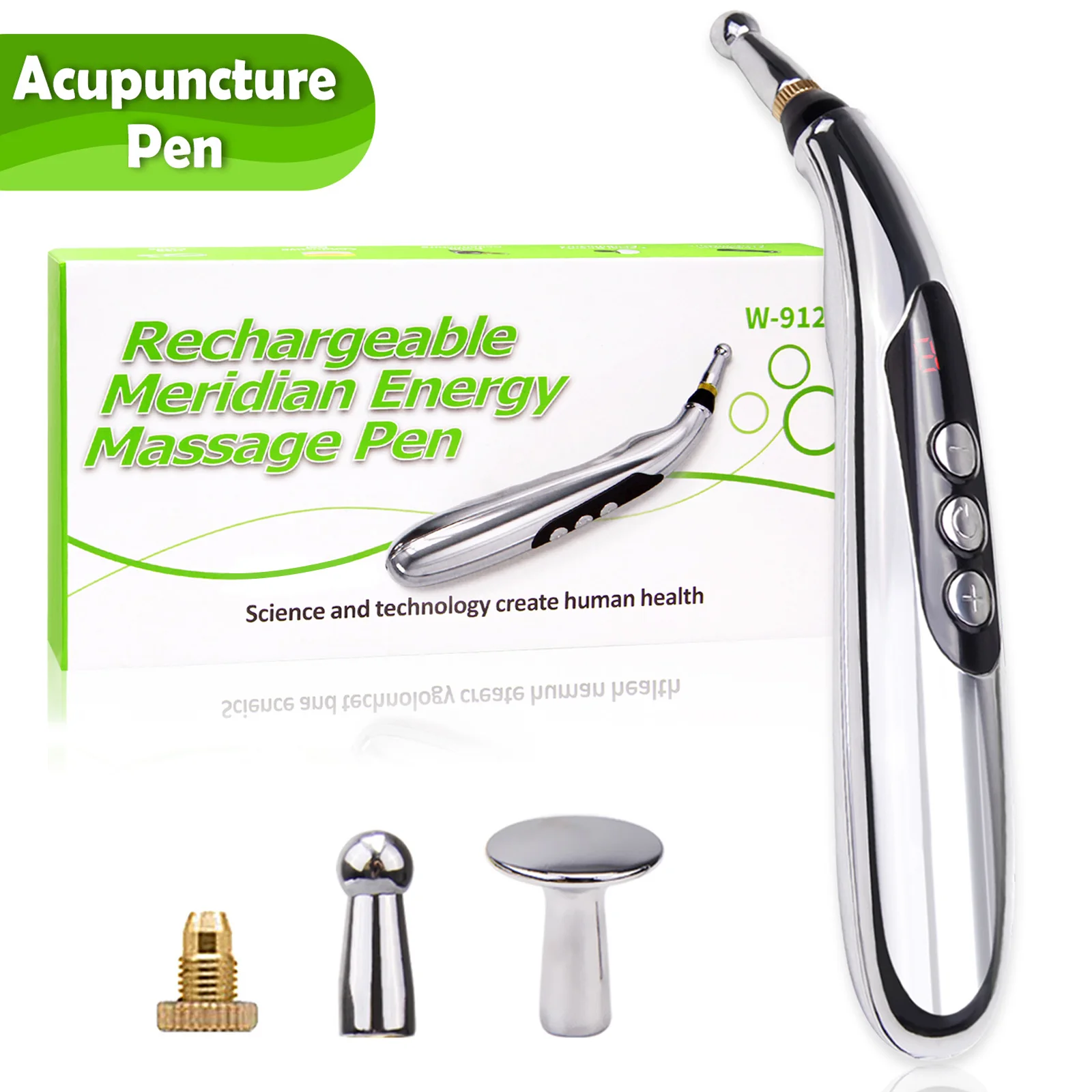 Acupuncture Pen USB Rechargeable Electronic Acupuncture Meridian Therapy Machine Massager Relief Pain Tools with 3 Massage Heads