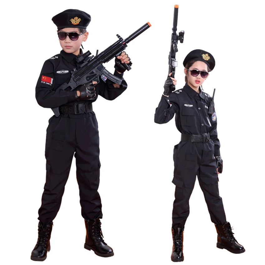 Boys Special Police Clothing Policemen Uniform Children's Day Birthday Gift Halloween Cosplay Costume Kids SWAT Army Performance