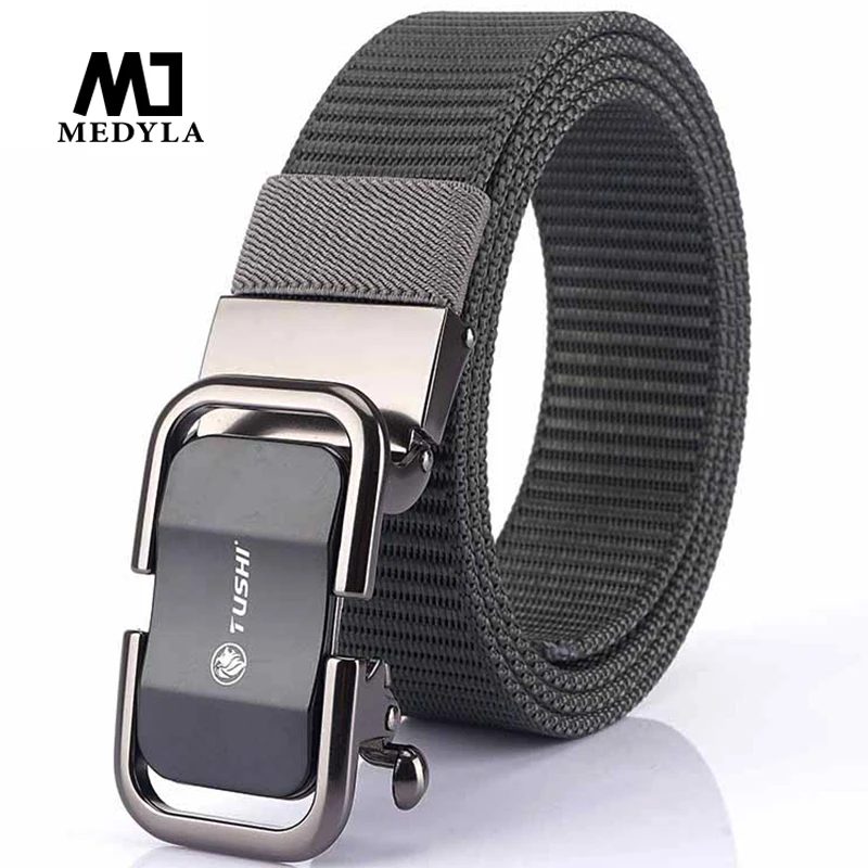 

MEDYLA Men's Tactical Belt Advanced Black Automatic Buckle Military Nylon Belt Soft Nylon Outdoor Sports Army Belt MDB050