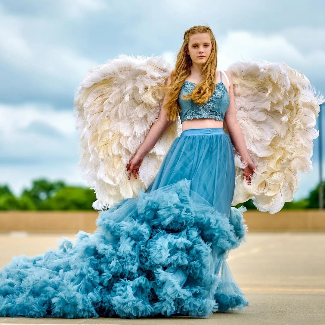 Photoshoot Pretty Tulle Skirts Maxi Elastic Puffy Tutu Skirts Pleat Ruffle Girl Skirt Lush Faldas Blue Skirts Tulle Train