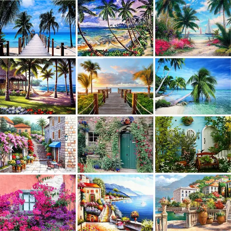 

RUOPOTY Diy Painting By Numbers Sandy Beach Coloring By Numbers Acrylic Canvas Painting Handpainted Drawing Art 40x50CM