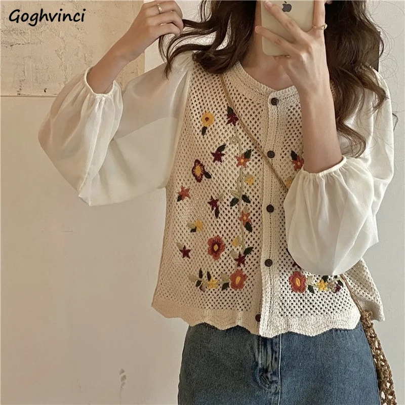 Shirt Women O-Neck Hollow Out Print Simple All-match Casual Fashion College Korean Style Ulzzang New Tops Hot Selling Streetwear