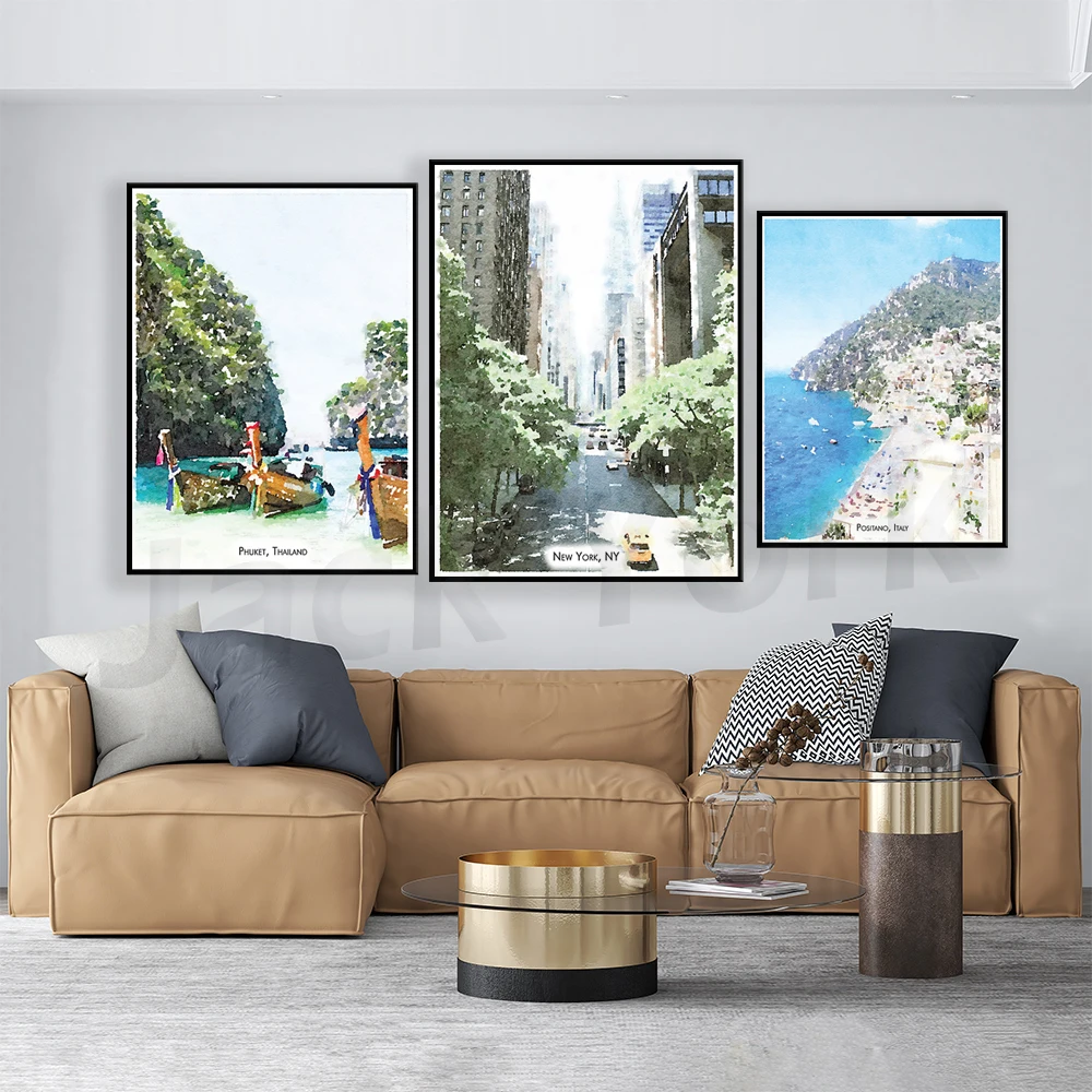 Travel poster wall art with text, home decoration