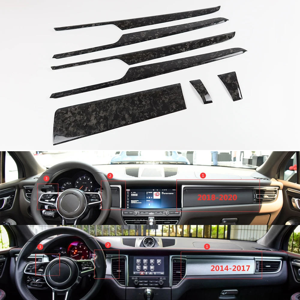 

For Porsche Macan 14-20 Forge marble Real Carbon Fiber Car Interior Moldings Console Gear Shift Panel and Side Strip Cover Trim