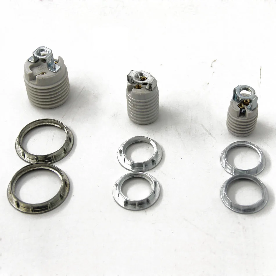 2pc/lot E27 E14 E12 Lamp Socket With Metal Ring, Pottery and Porcelain Lamp Holder High Quality