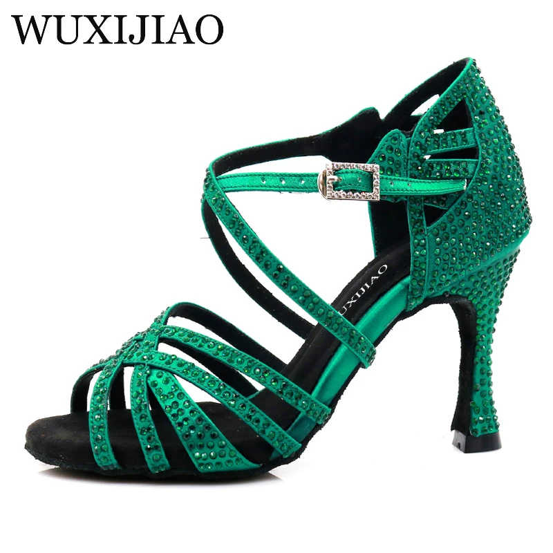 WUXIJIAO Dance shoes Rhinestone dance shoes ballroom dance shoes women jazz dance shoes contrast Rhinestone green