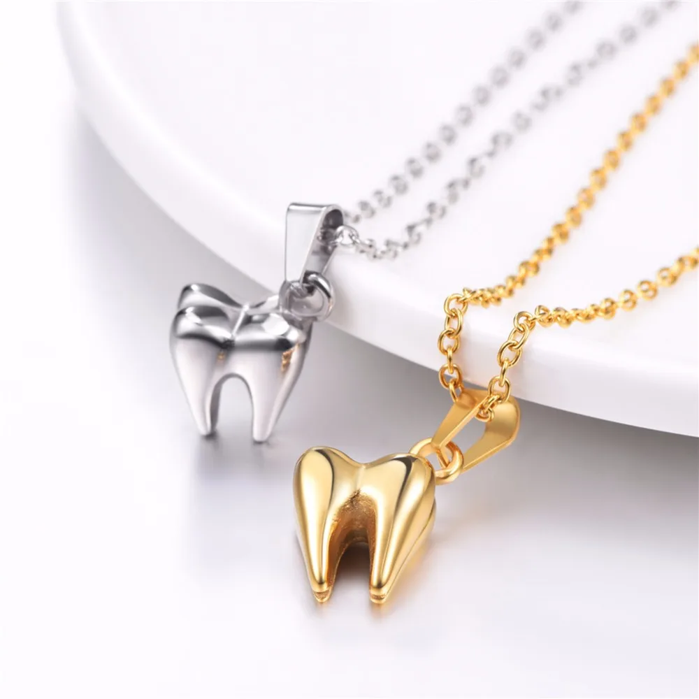 Collare Human Tooth Pendant Men Medical 316L Stainless Steel Dentist Jewelry Hippie Gold Color Doctor/Nurse Necklaces Women P740