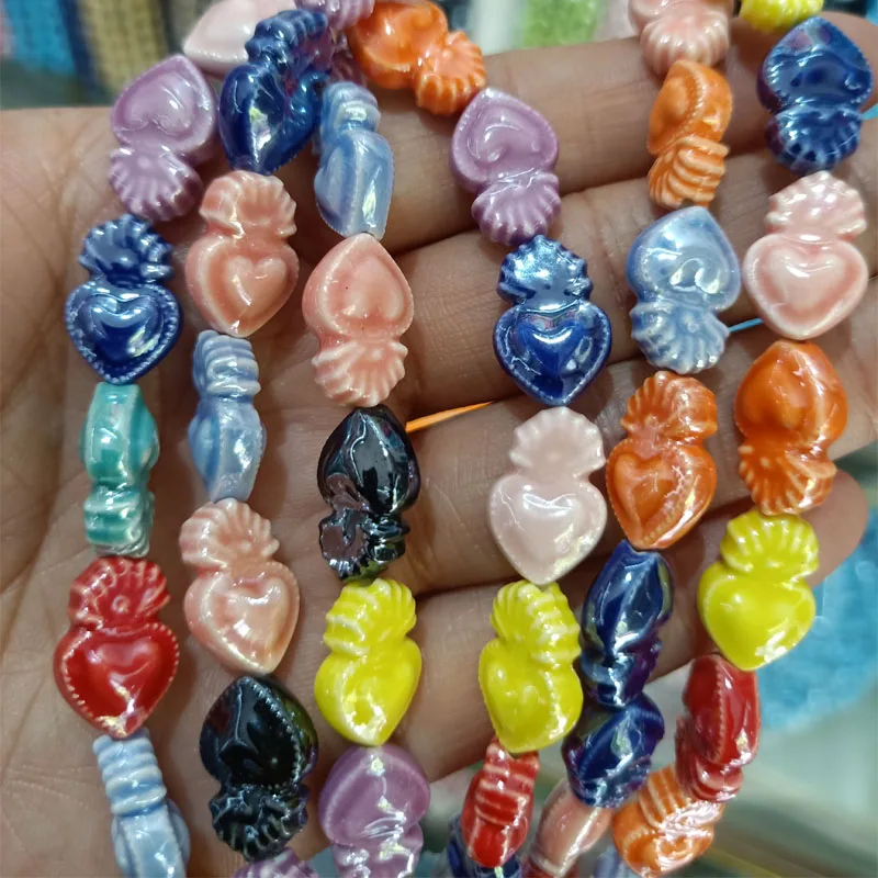 20pcs 10X16mm Small Torch Heart Shape Ceramic Beads DIY Charms Bead for Jewelry Making Bracelet Necklace Accessories Women Gifts