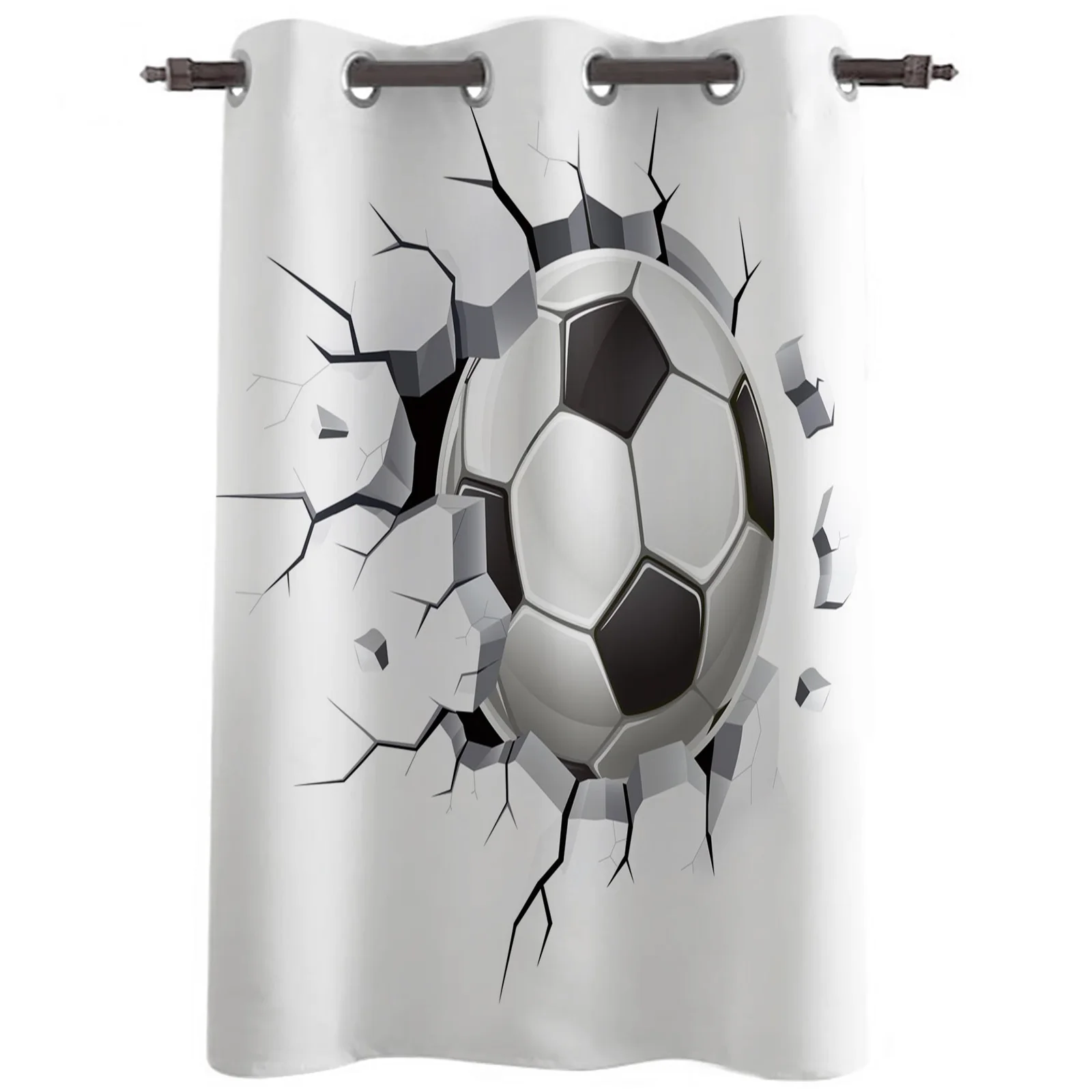 Football Wall Crack Soccer Modern Curtains for Bedroom Living Room Kitchen Finished Window Treatment Drapes