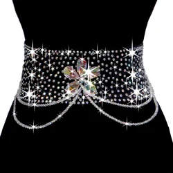 New Latin Dance Dress Competition Dress Black Wide Belt Flash Diamond Chain