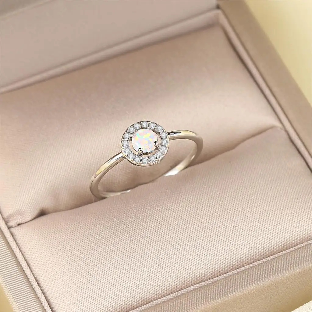 ZHOUYANG Ring For Women 4mm Small OPAL STONE Simple Style Silver Color Finger Ring Fashion Jewelry Gift For Girls ZYR848