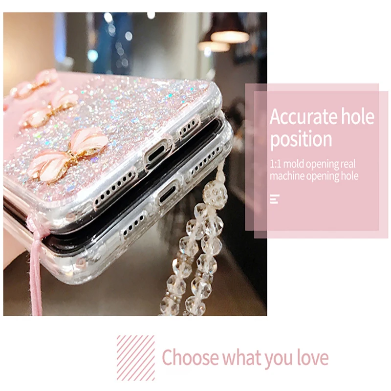 Luxo bonito Bling Glitter Lanyard Silicone Phone Case para Huawei P40 P30 P20 Lite Pro Mate 40 30 20 Honor Ultra-fino Strap Cover