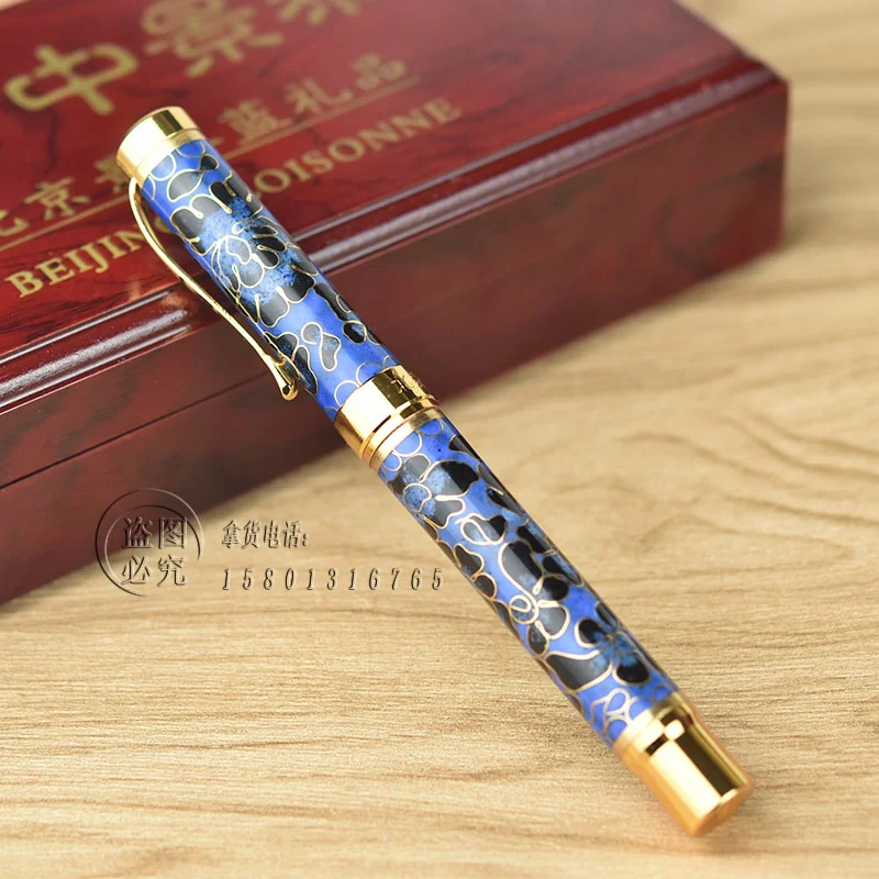 Cloisonne Fountain Pen Beijing Characteristic Pure Hand Cut Silk Enamel Plated Gold Writing Pen 0.5mm