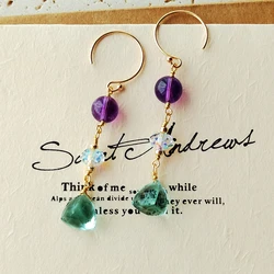 Lii Ji 14K Gold Filled No Fade Gemstone Drop Earrings Amethyst Crystal Earring Women Summer Jewelry Gift