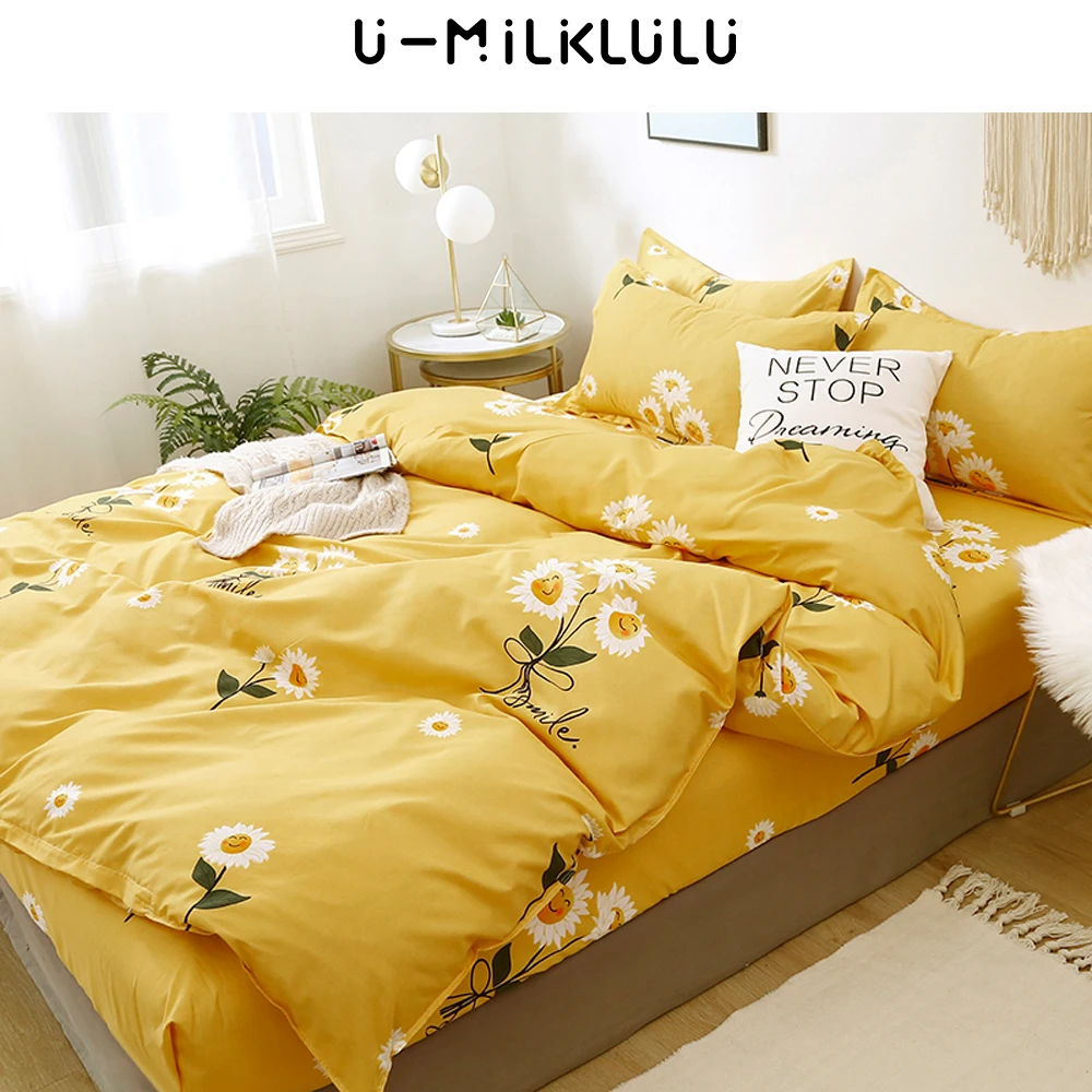 Imagem -03 - Conjunto de Cama Girassol Folha Amarela Single Double Queen King Size Capa de Edredão Elástica Fronha Estilo Country Edredons