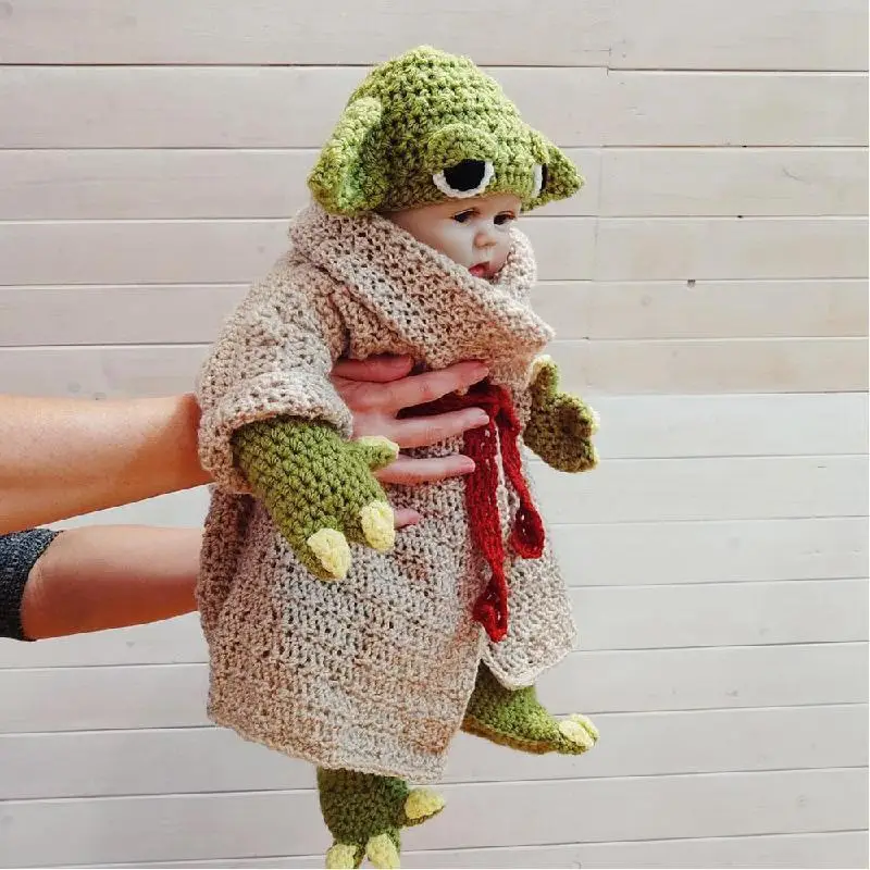 5pcs/Set New Baby Yoda Children Clothes Set Crochet Yoda Costume Newborn Baby Yoda Photography Props Cartoon Clothing For Baby