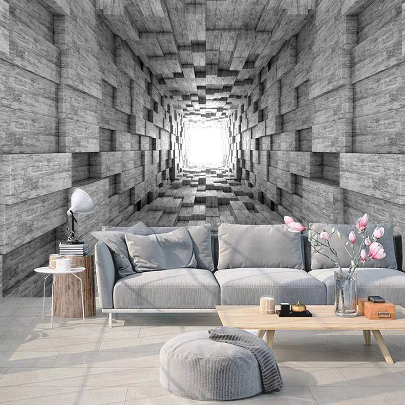 Papel tapiz autoadhesivo personalizado, murales de pared con foto de expansión espacial de cemento 3D, sala de estar, TV, sofá, dormitorio, fondo, decoración del hogar