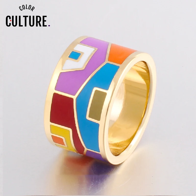 Fashion Jewelry Vintage Stainless Steel  for Women Color Designer Enamel  Personality Big Ring Ethnic