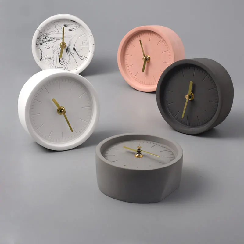 Nordic INS Home Decoration Ornaments Cement Desk Clock Concrete Table clock round relogio de mesa 탁상시계 настольные часы klokje