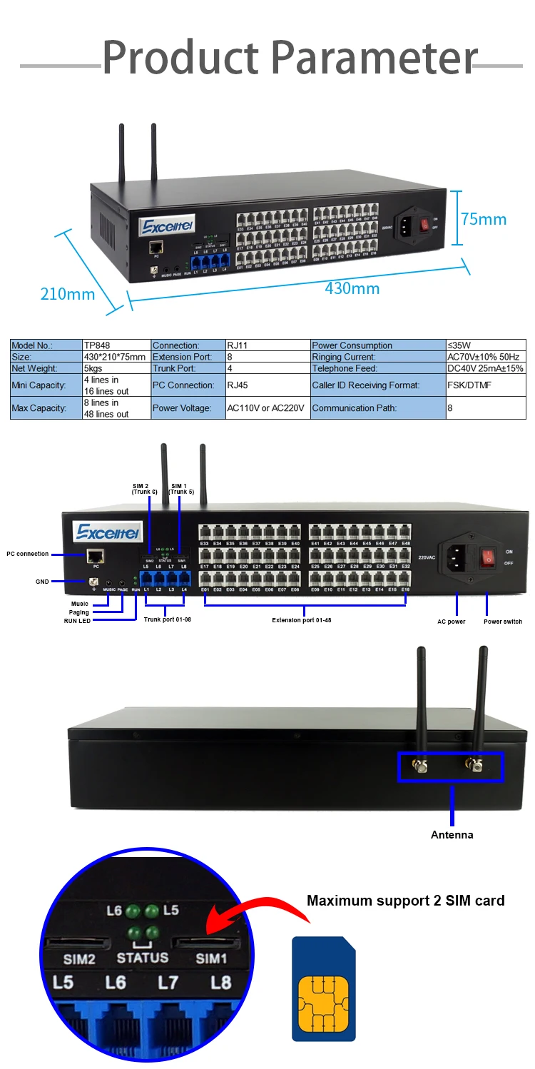 Imagem -06 - Exceltel Trocador de Telefone Sistemas de Intercomunicação Gsm Fáceis de Programação de Alta Qualidade