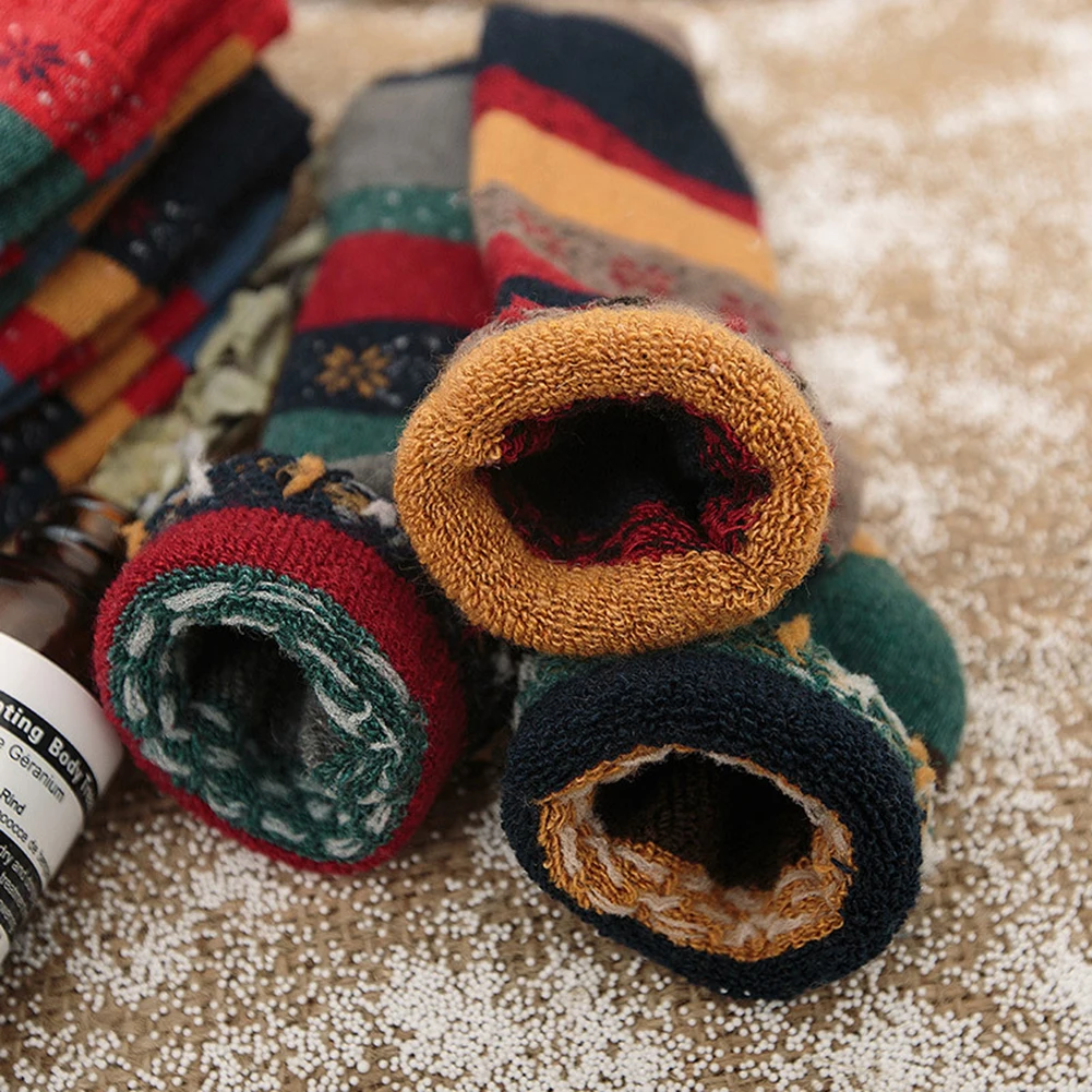 5 Pairs Vintage Womens Wool Socks Boot Soft Warm Thick Thermal Heavy Work Knit Crew Cozy Winter Socks