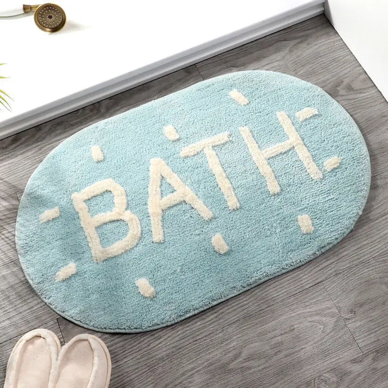 Short Plush Absorbs Water Oval Bath Non-Slip Mat Simple Letter Carpet Absorbent Bathroom Foot Pad  Rugs Balcony Entrance Doormat
