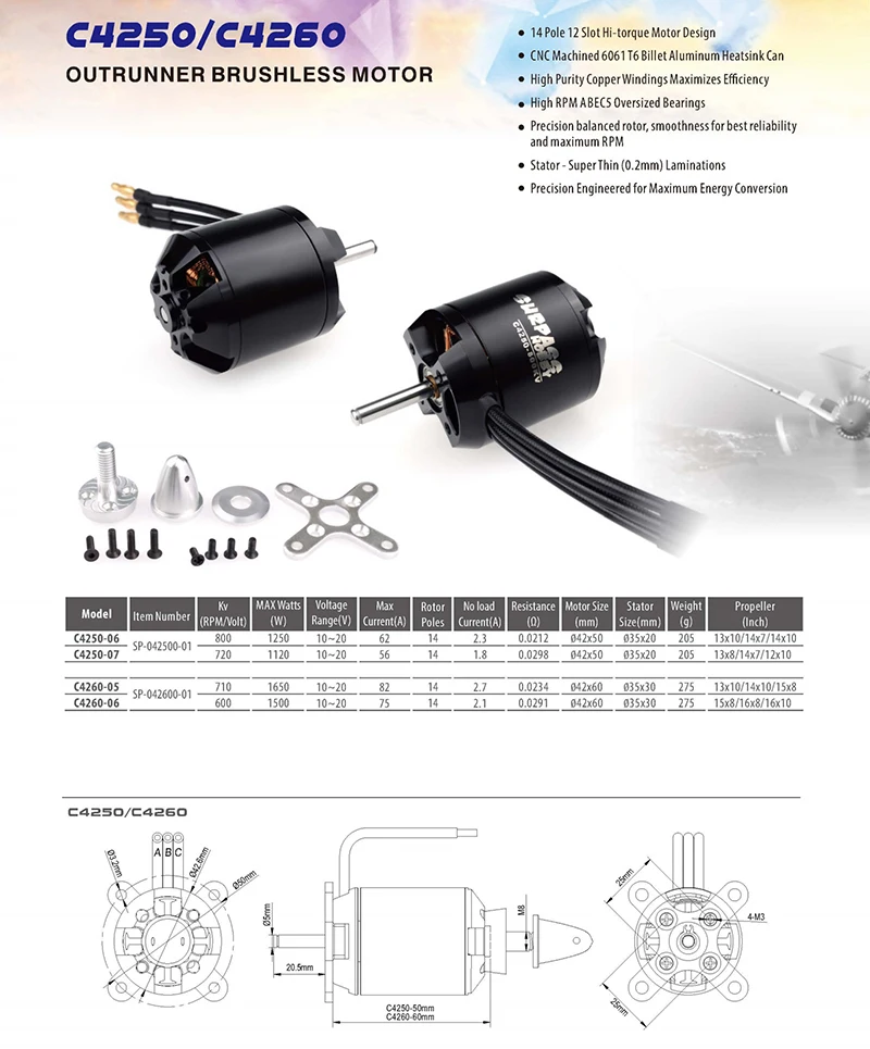 Surpass Hobby Brushless Motor C4250 C4260 C5045 C5055 C5065 14Pole with Acc  for UAV Aircraft Multicopters RC Plane Helicopter