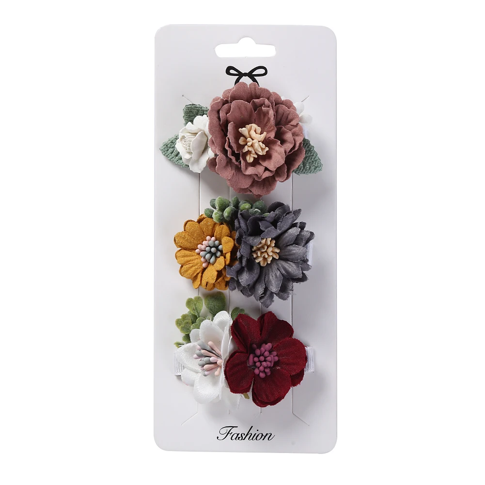 3 ピース/セット造花女の赤ちゃんヘアクリップパールシフォン新生児