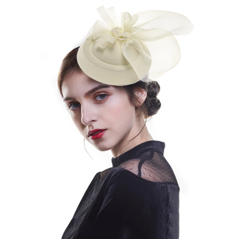 Haimeikang Women Chic Fascinator Hat Cocktail Wedding Party Church Headpiece Fashion Headwear Feather Hair Accessories Bride