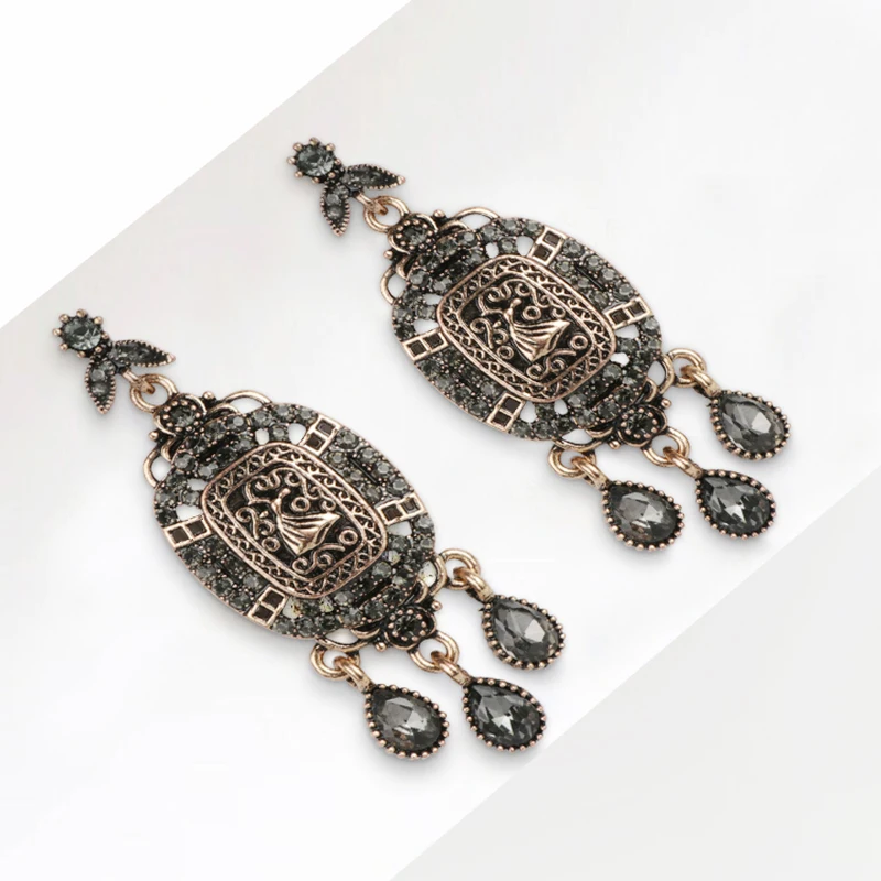 Kinel 2020 New Boho Ethnic Big Drop Earrings Antique Gold Beach Gray Crystal Bridal Earrings For Women Vintage Jewelry