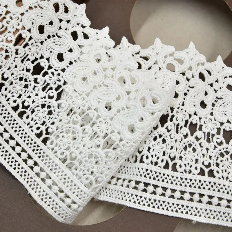 12.5CM Wide Luxury White Cotton Embroidered Ribbon Lace Appliques 3d Flower Lace Fabric Neckline Trim DIY Sewing Accessories